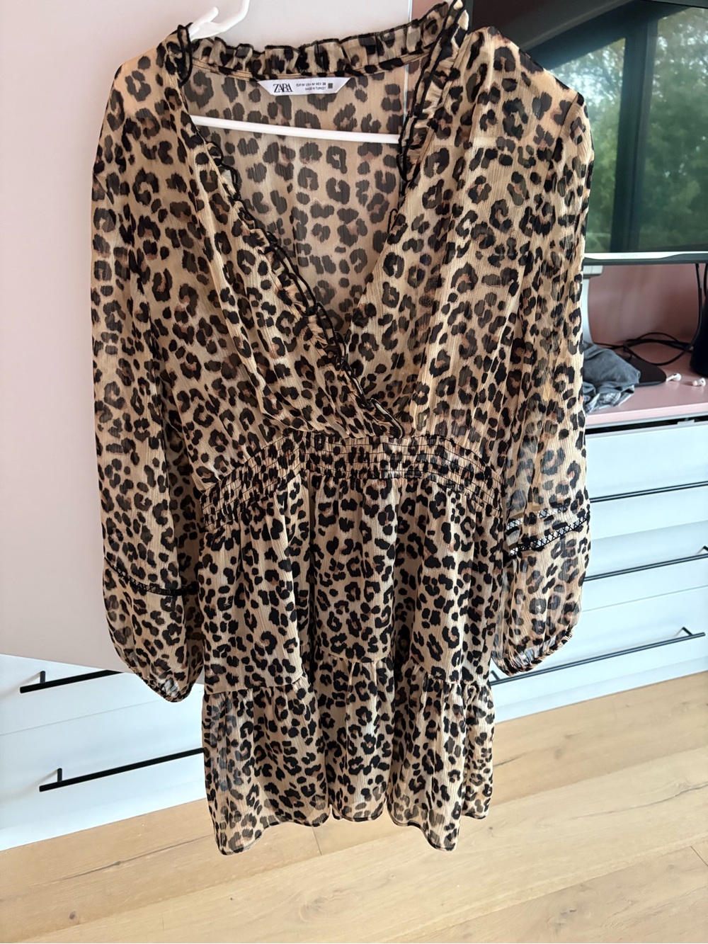 Zara Leopard Print V-Neck Women’s Dress - Brown/Black